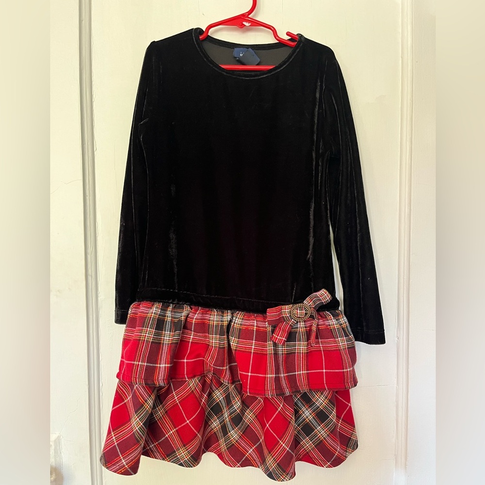 Basic Edition dress-size 7/8-velvet top layered plaid bottom